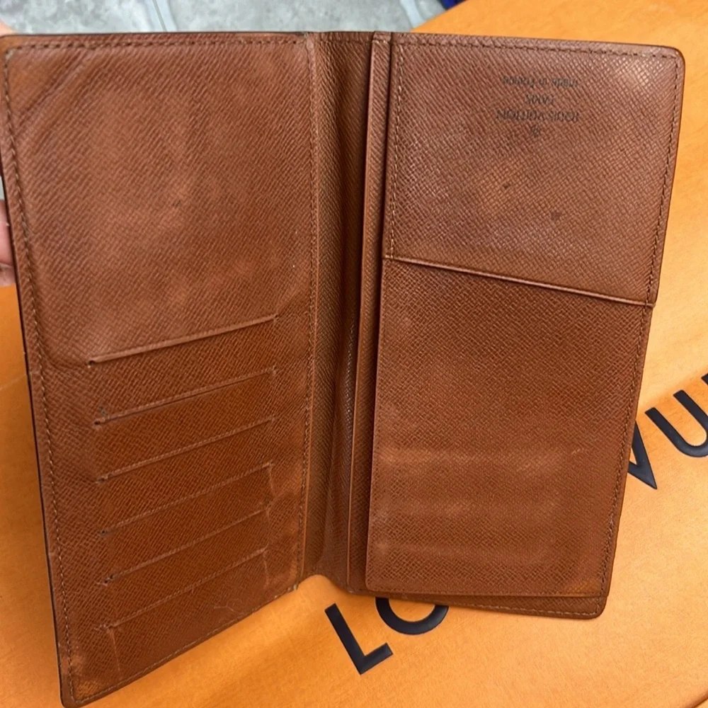 LV Luis Vuitton Brazza Long Wallet Monogram Canvas Men Brown Auth. Vintage